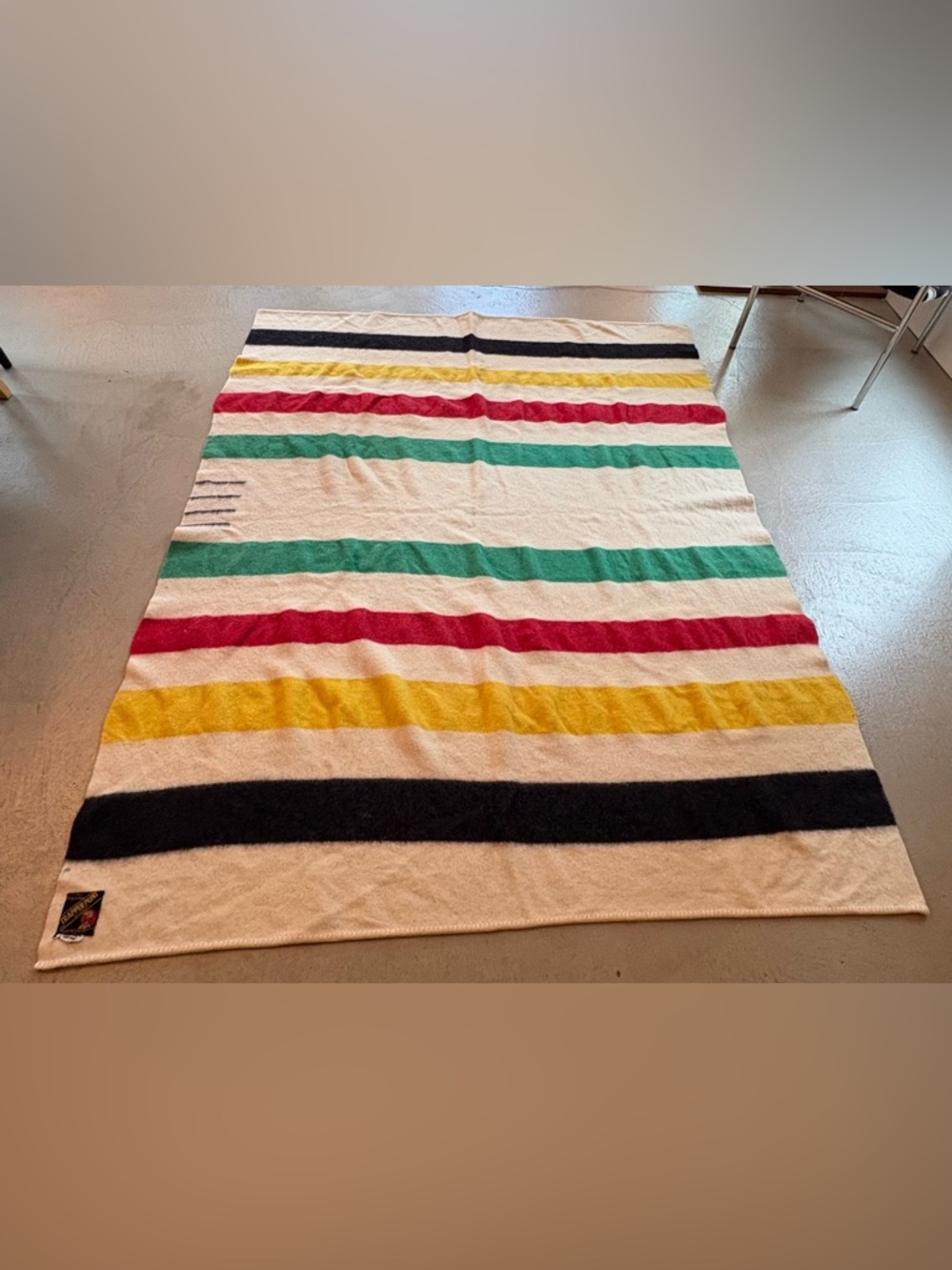 Vintage MCM Trapper Hudson’s Bay 4 Point Wool Blanket Made in England FULL SIZE